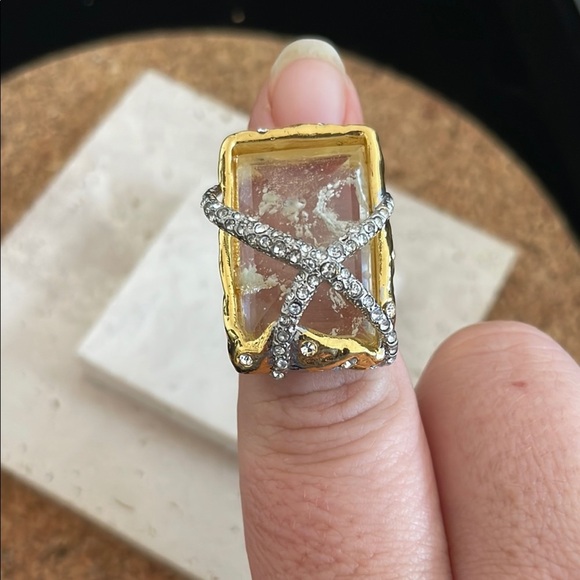 Alexis Bittar Gold and Silver Statement Ring with Crystal Accent - Picture 6 of 6